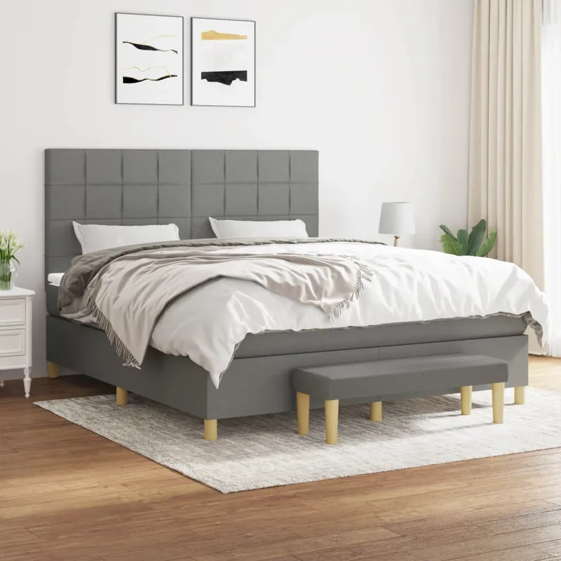 vidaXL Ramsäng med madrass mörkgrå 180×200 cm tyg