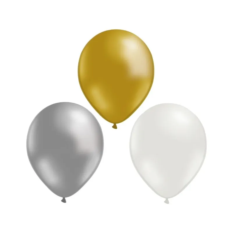 Mixade Ballonger Guld Silver Vit Latex Miljövänliga Festdekoration Födelsedag 30cm 12-pack