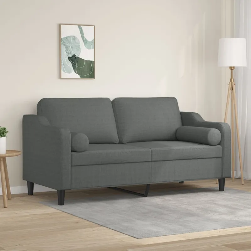 vidaXL 2-sits soffa med prydnadskuddar mörkgrå 140 cm tyg (#8132)