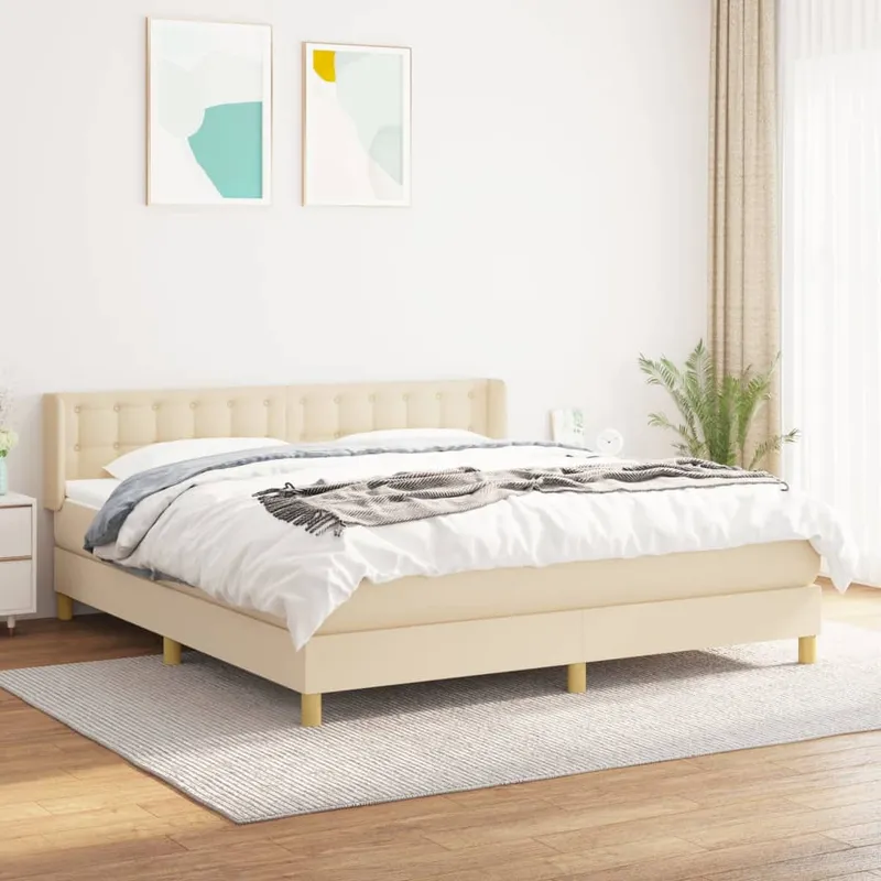 vidaXL Ramsäng med madrass gräddvit 160×200 cm tyg (#3792)