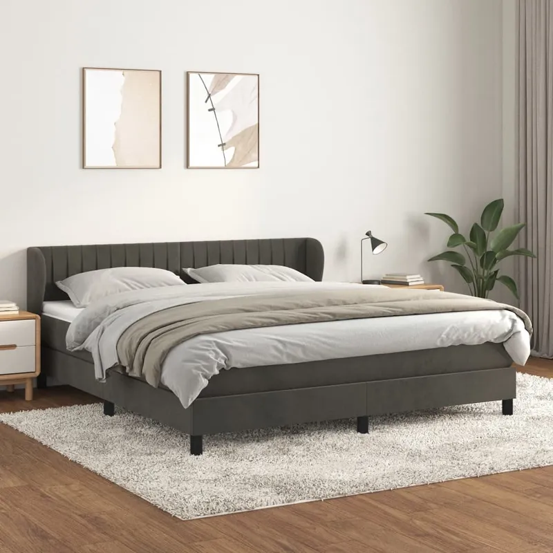 vidaXL Ramsäng med madrass mörkgrå 180×200 cm sammet (#5022)