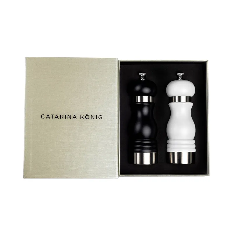Catarina König Salt- och pepparkvarn 18 cm, svart/vit