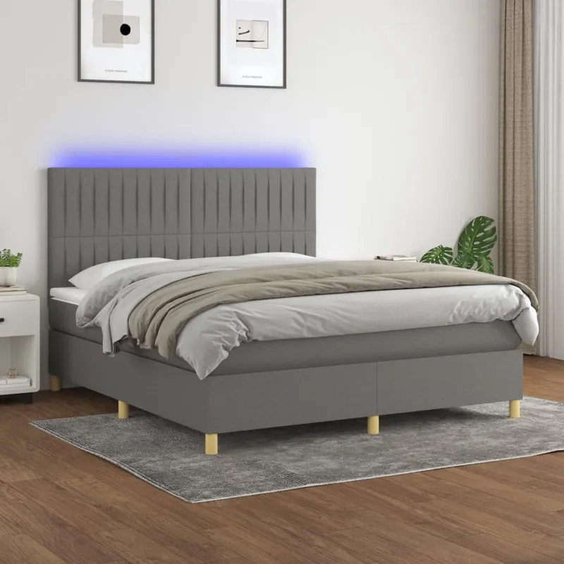 vidaXL Ramsäng med madrass & LED mörkgrå 180×200 cm tyg (#1388)