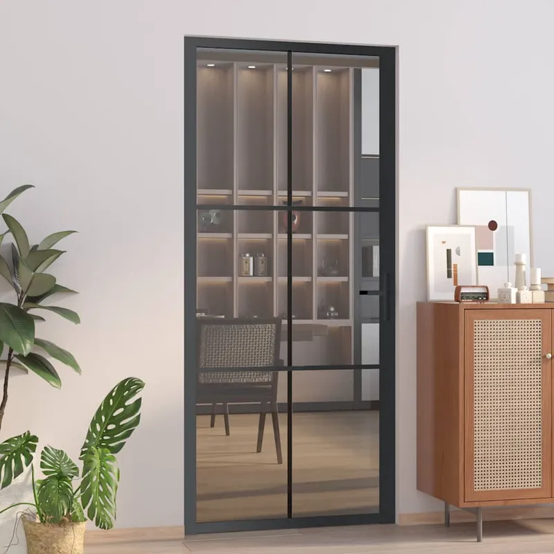 vidaXL Innerdörr 93×201,5 cm svart ESG-glas och aluminium (#2580)