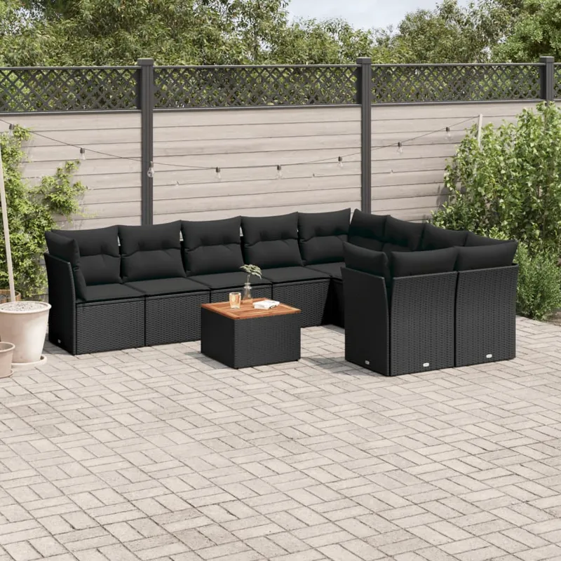 vidaXL Loungegrupp 10 delar med svarta dynor konstrotting (#6783)