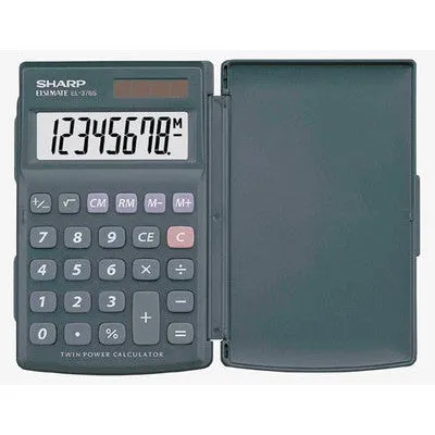 SHARP Miniräknare EL-376SBBK miniräknare med stor display och 8 siffror, funktion för procent och roten ur, batteri och solcell, svart