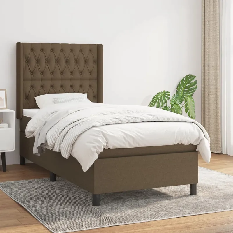 vidaXL Ramsäng med madrass mörkbrun 90×190 cm tyg (#4095)