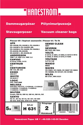 Dammsugarpåsar, syntetfiber, 5st. + motorfilter (#8763)