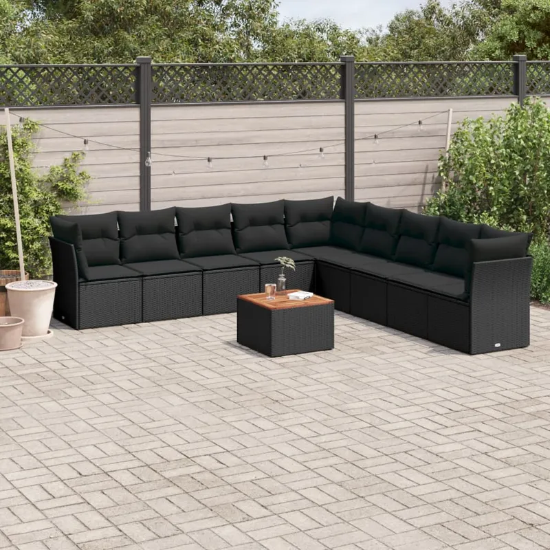 vidaXL Loungegrupp 10 delar med svarta dynor konstrotting (#5526)