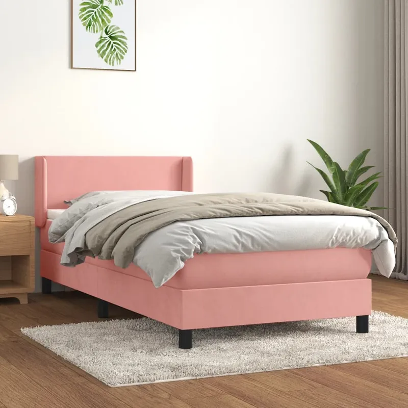 vidaXL Ramsäng med madrass rosa 80×200 cm sammet (#5833)