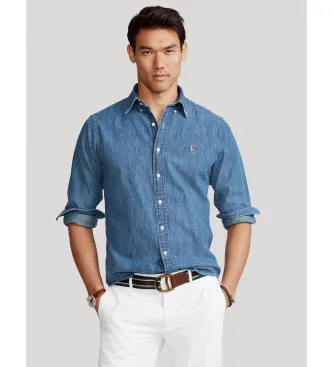 Polo Ralph Lauren för män. 710792043001 Denimskjorta med specialanpassad passform blå (XL), Casual, Bomull, Lång ärm, Marino