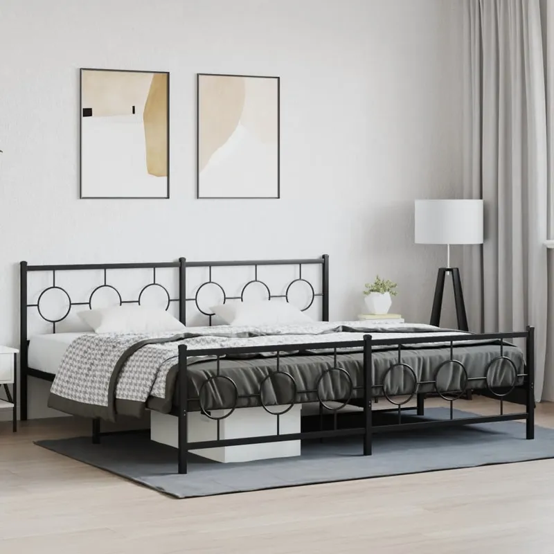 vidaXL Sängram med huvudgavel och fotgavel svart metall 193×203 cm