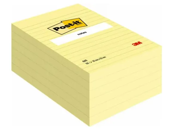 Post-it Large Notes Canary Yellow, gul, linjerede, 101 mm x 152 mm