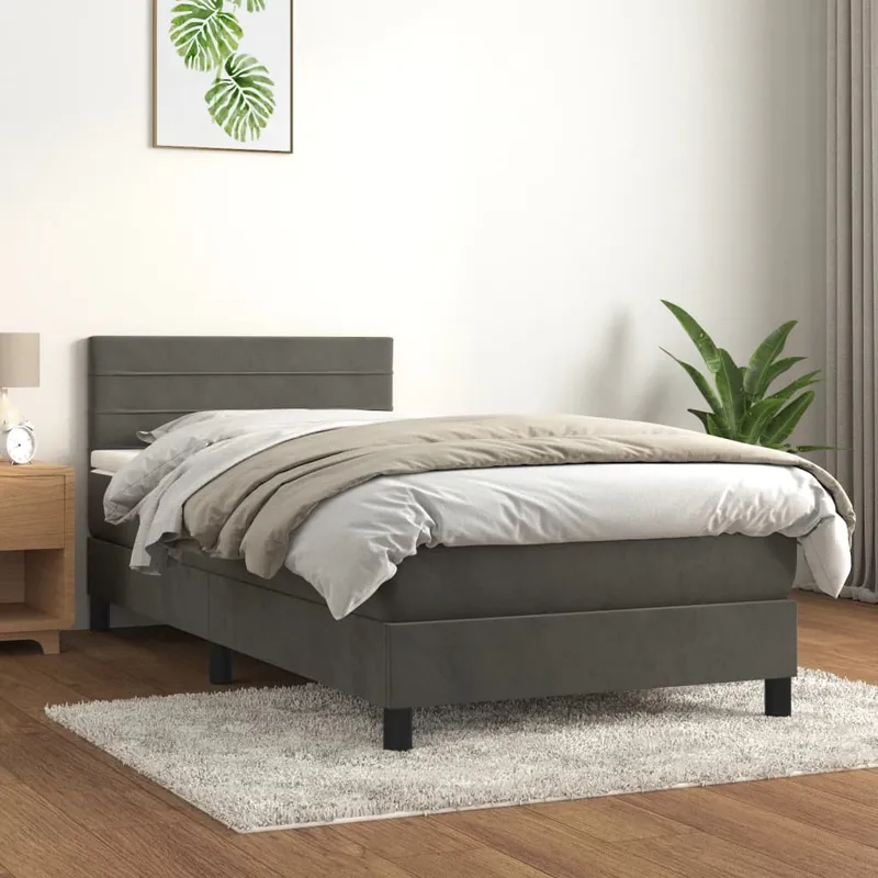vidaXL Ramsäng med madrass mörkgrå 100×200 cm sammet (#0122)