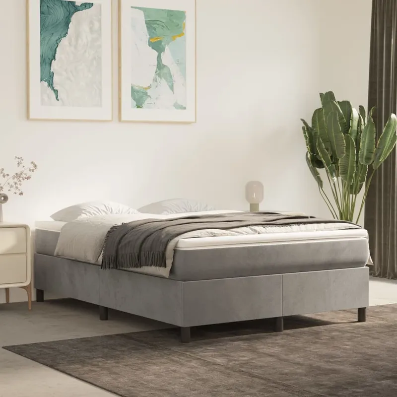 vidaXL Boxspring-sängram ljusgrå 140×200 cm sammet