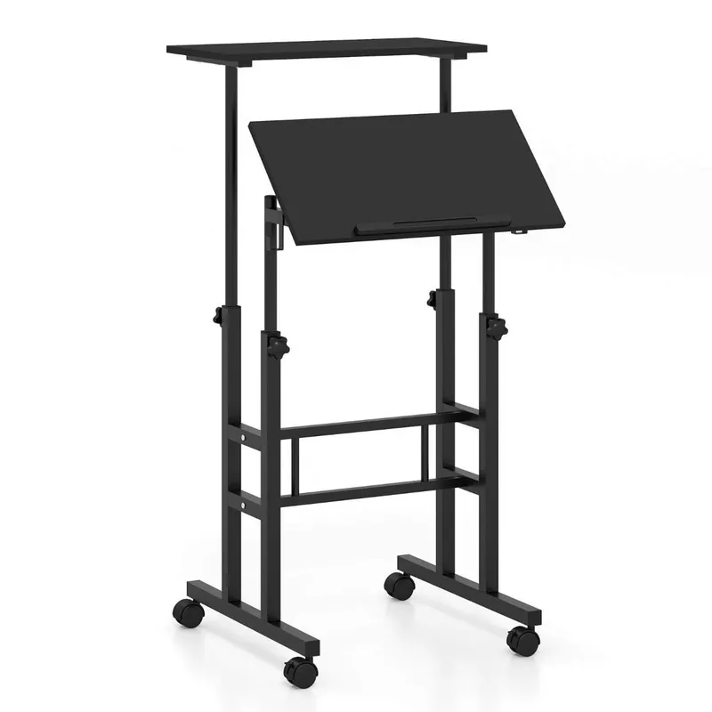 Justerbart sitt-stå-skrivbord med hjul - svart, ergonomiskt