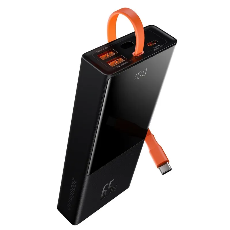 Baseus Elf Powerbank 20 000mAh, 65W, USB-C, 2x USB, inbyggd USB-C Laddsladd, Snabbladdning