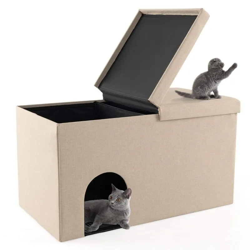Hopfällbar Cat House & Kattlåda Bänk - 90x50x50 cm Beige