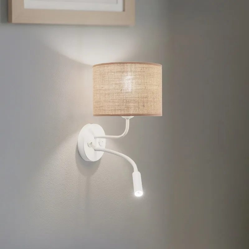 Jute vägglampa textil brun/vit läslampa Duolla - Sovrum - Tyg / textil - Med lampskärm