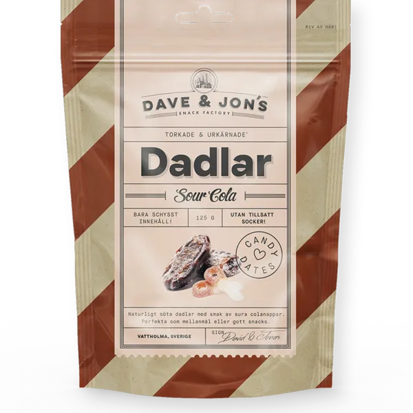 Dave & Jons Dadlar Sour Cola 125 gram BF 2026-08-25