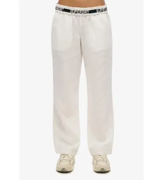 Superdry för kvinnor. W7011182A Byxor i linne med vit dragsko (42), Casual, Lino