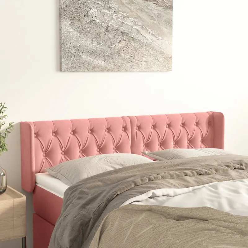vidaXL Sänggavel med kanter rosa 147x16x78/88 cm sammet (#0218)