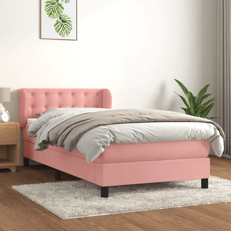 vidaXL Ramsäng med madrass rosa 100×200 cm sammet (#5961)