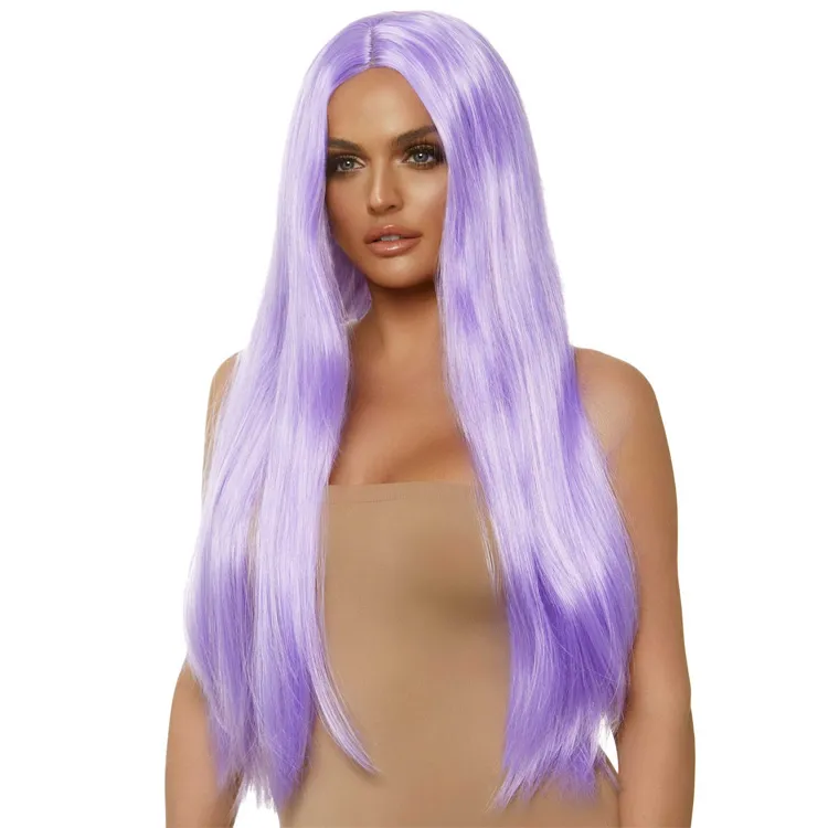 Long Straight Center Part Wig Lavender Peruk