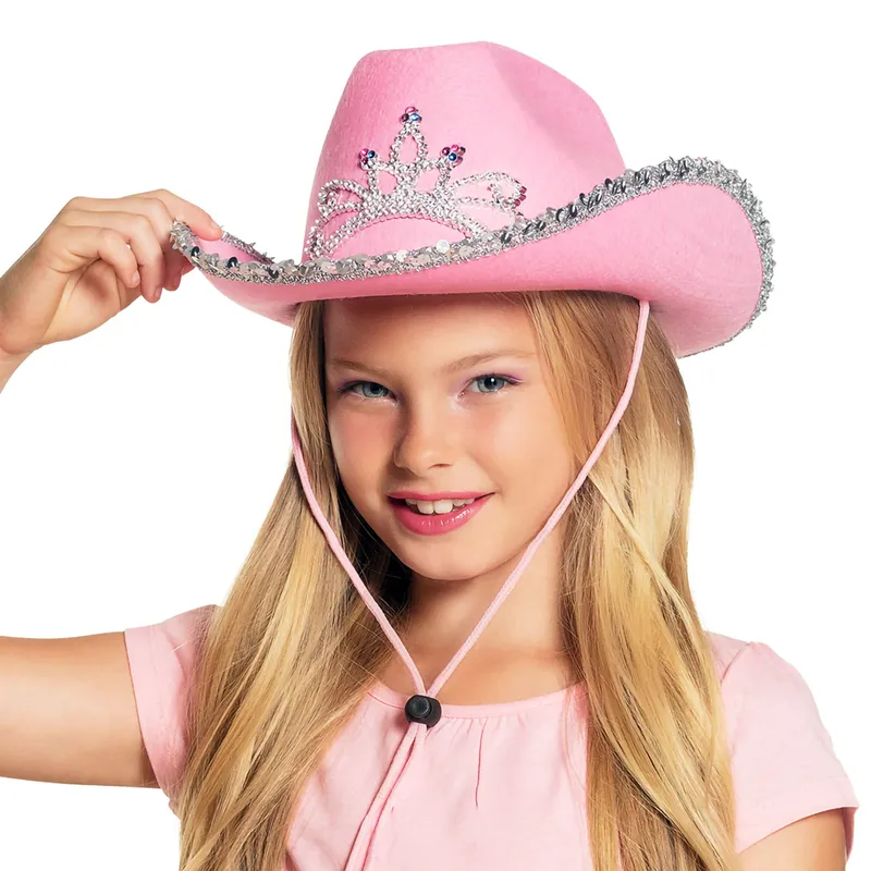 Cowboyhatt Rosa med Tiara för Barn - One size