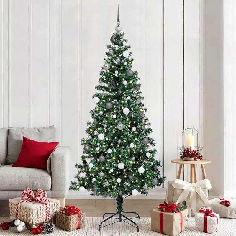 vidaXL Konstgjord Förbelyst Julgran Grön 210 cm PVC och metall