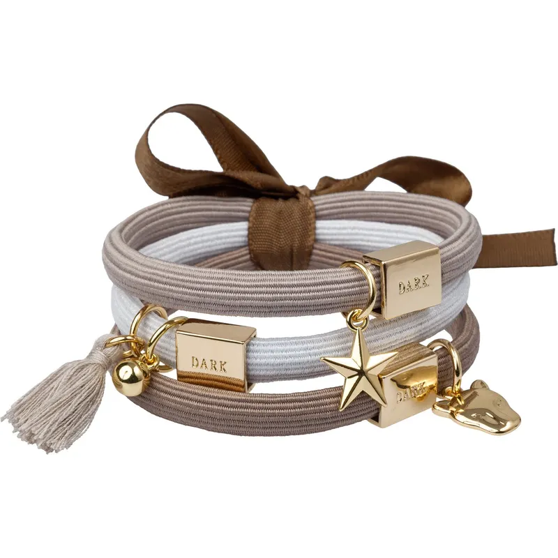 Dark Hair Ties Charm Combo Warm Taupe W/Gold – 3 pcs
