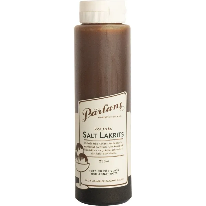 Pärlans Konfektyr Kolasås Salt Lakrits i Flaska Squeeze 250ml