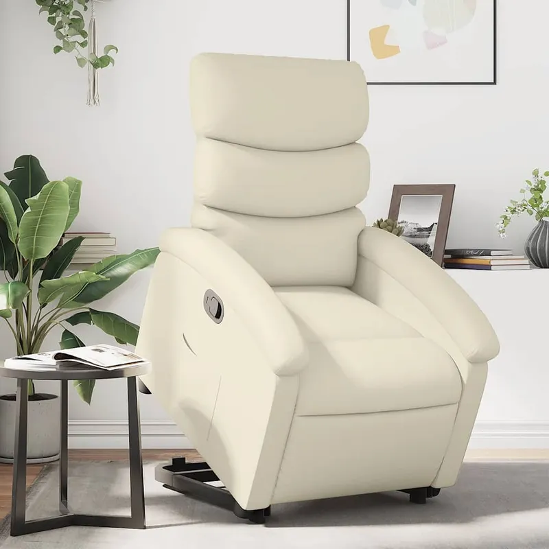 vidaXL Reclinerfåtölj med uppresningshjälp gräddvit konstläder (#5298)
