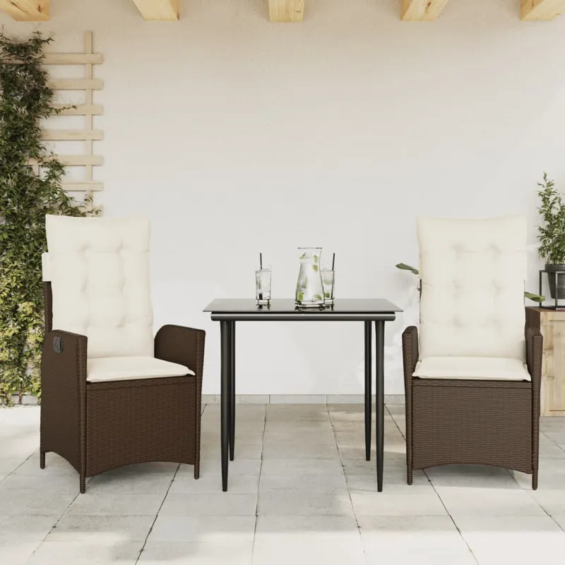 vidaXL Matgrupp för trädgården med dynor 3 delar konstrottning brun (#9270)
