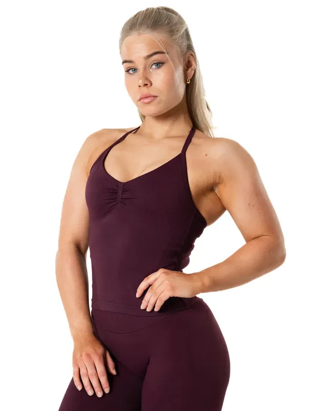 Aura Seamless Halterneck Top - Fig Red (#9520)