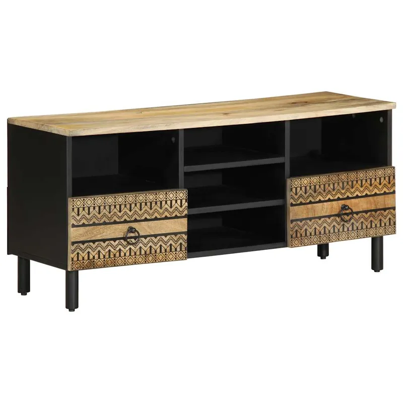 vidaXL Tv-bänk svart 100×33,5×46 cm massivt grovt mangoträ