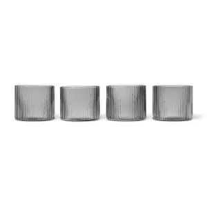 Ferm Living, Ripple Lågt glas 4-pack - Smoked Grey
