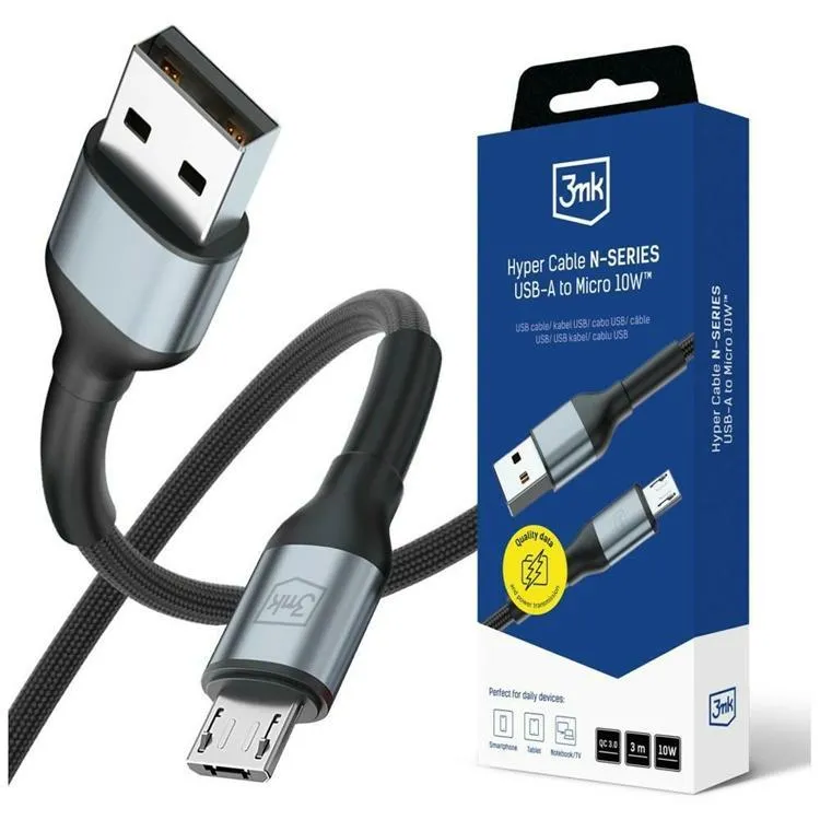 3MK USB-A till Micro-USB 10W Kabel 5V/2A 3m N-SERIES Hyper - Svart