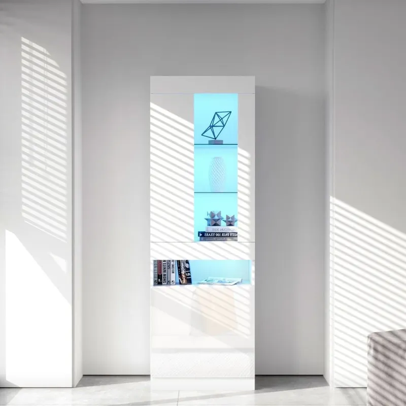 Vitrinskåp med dörr och LED – för vardagsrum, kontor eller kök – höjd 180 cm – vit