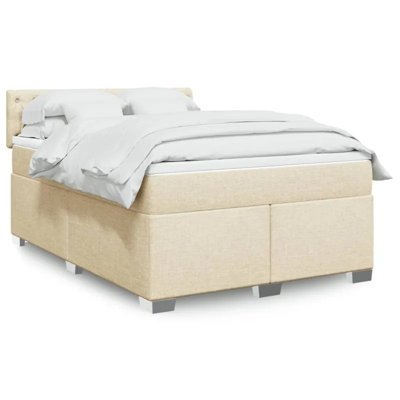 vidaXL Ramsäng med madrass gräddvit 160×200 cm tyg (#1334)