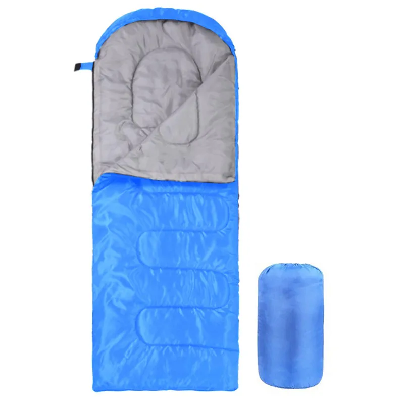 Ultralätt sovsäck för ryggsäcksfack för vuxna 170T Kuvert 4 Seasons Hooded 700g blå (#5071)