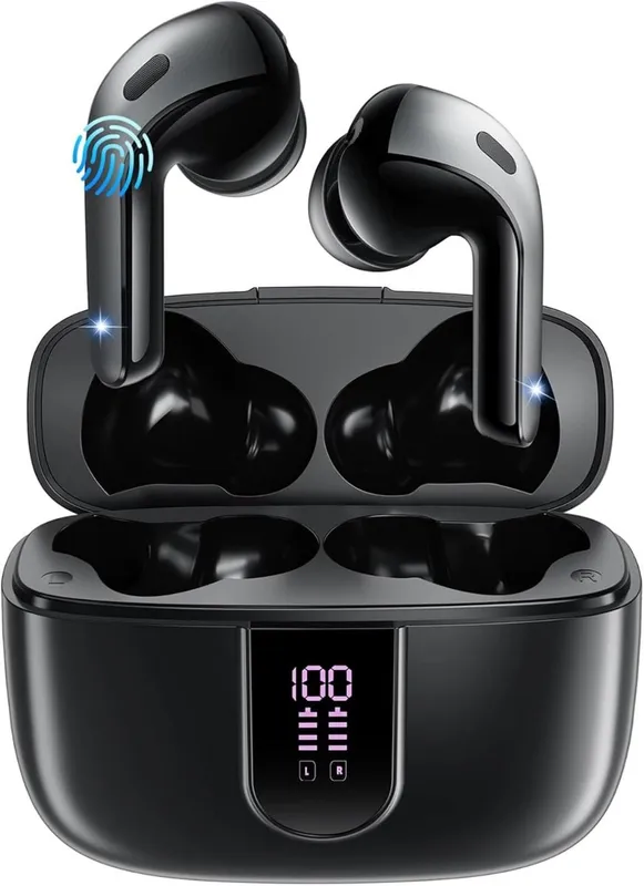 Trådlösa Bluetooth In-Ear Hörlurar med Mikrofon, Touchkontroll & IPX5 Vattenskydd – Svart