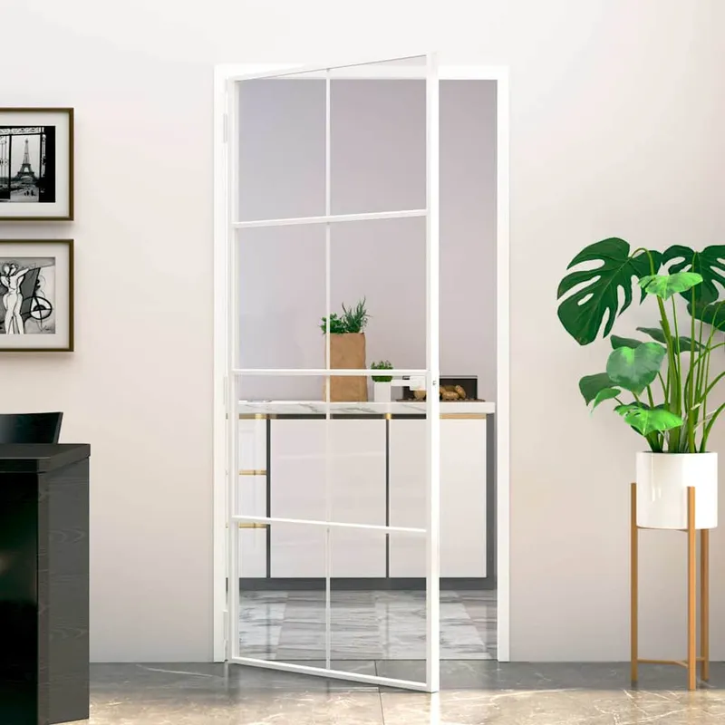 vidaXL Innerdörr 93×201,5 cm härdat glas och aluminium slim