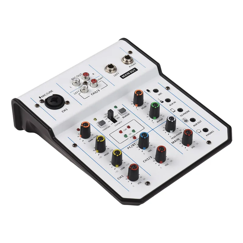 Ljudmixer 3-kanals mixerbord 48V fantommatning för hemmastudioinspelning DJ Nätverk Live vit