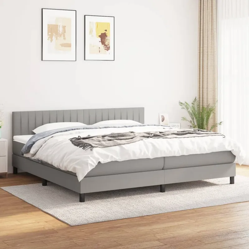 vidaXL Ramsäng med madrass ljusgrå 200×200 cm tyg (#9058)