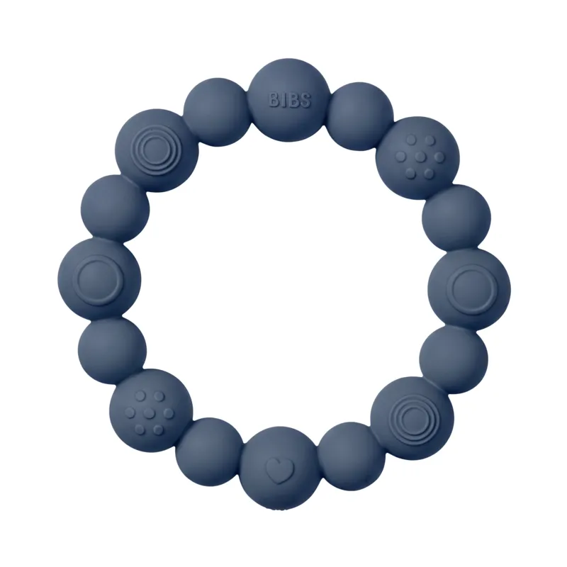 BIBS Teething Ring Beaded Steel Blue