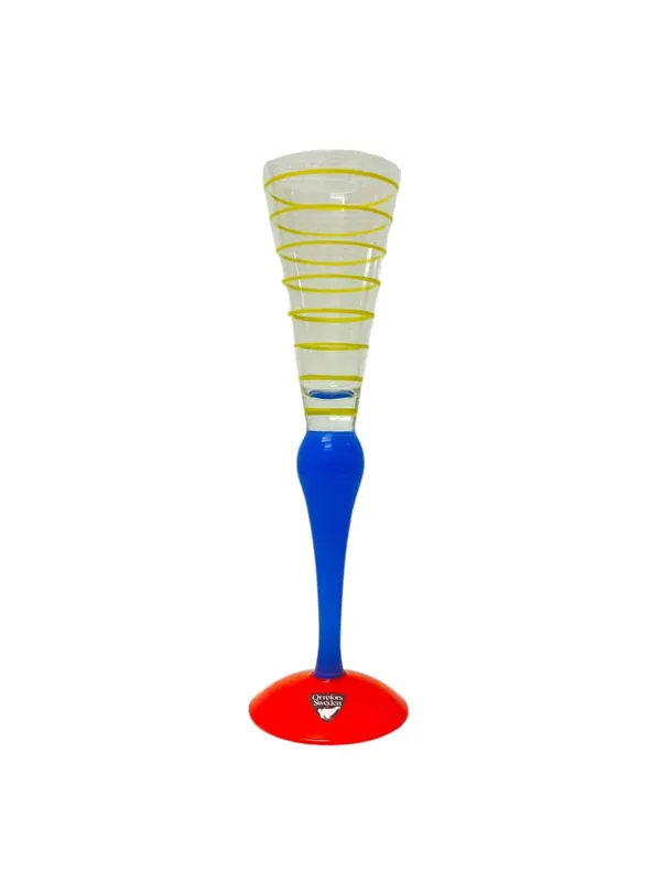 Orrefors – Clown – Snapsglas Gula Ringar Röd fot Design Anne Nilsson