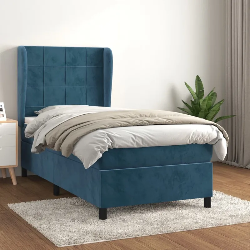 vidaXL Ramsäng med madrass mörkblå 90×190 cm sammet (#0636)