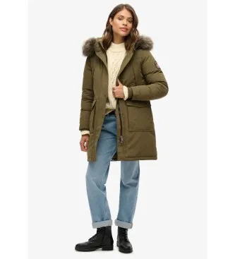 Superdry för kvinnor. W5011786A Everest grön parkas i fuskpäls (M), Casual, Återvunnen polyester, Hållbar