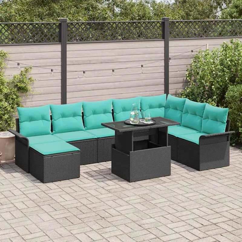 vidaXL Trädgårdsoffset 9 st Svart [Syntetisk]: Poly Rattan
